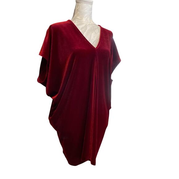 Lands End Red Velvet V Neck Batwing Sleeve Christmas Holiday Tunic Top Sz Large - Picture 3 of 14